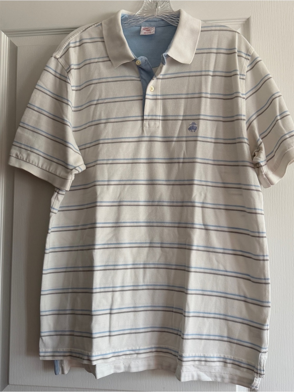 Brooks Brothers White Polo with Light Blue Stripes